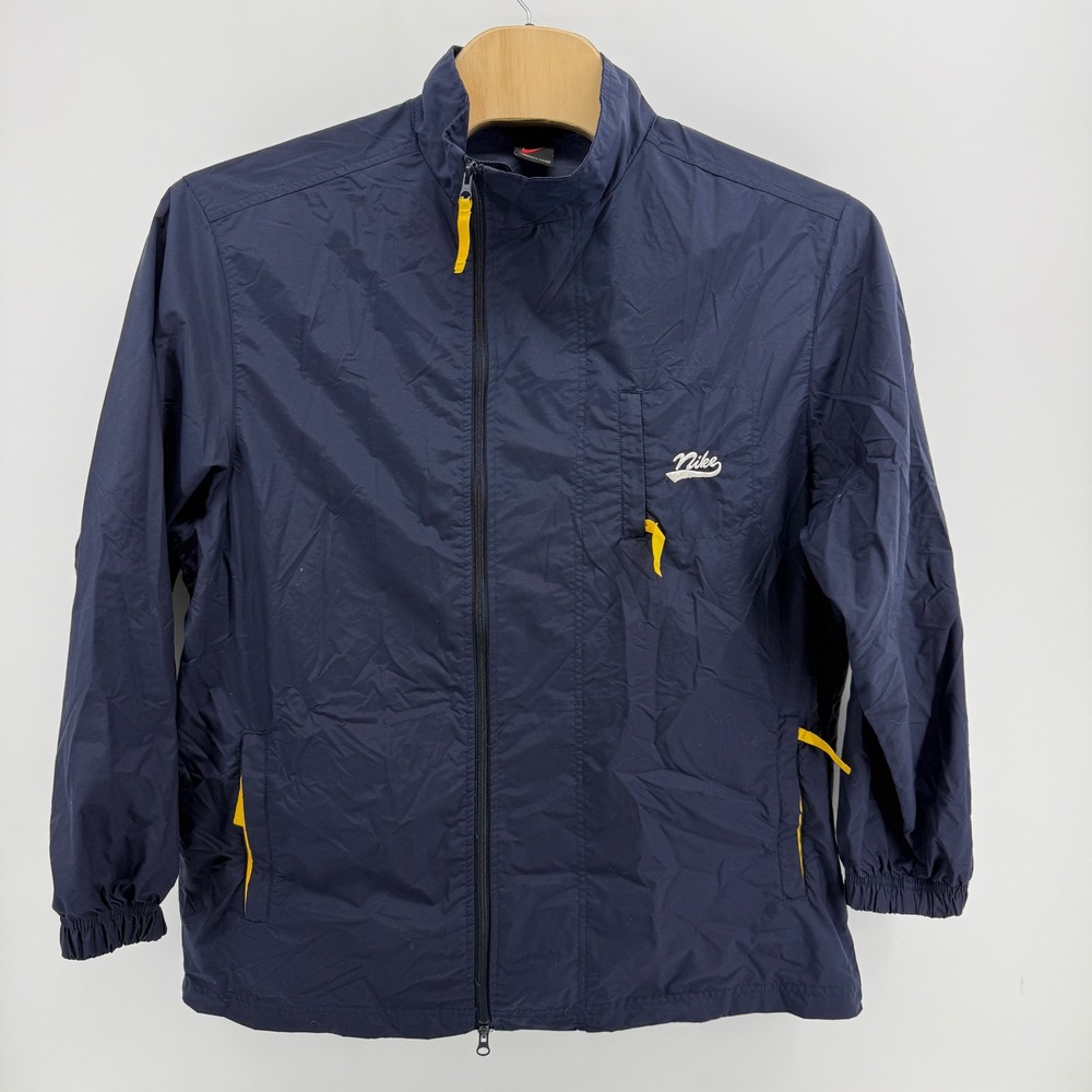 Nike Vintage Windbreaker Jacket Navy Blue Yellow Full Zip Mens Large RN 56323
